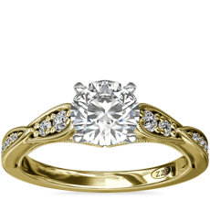Bague de fiançailles diamant festonnée avec motif mille-grains vintage ZAC ZAC POSEN en or jaune 14 carats